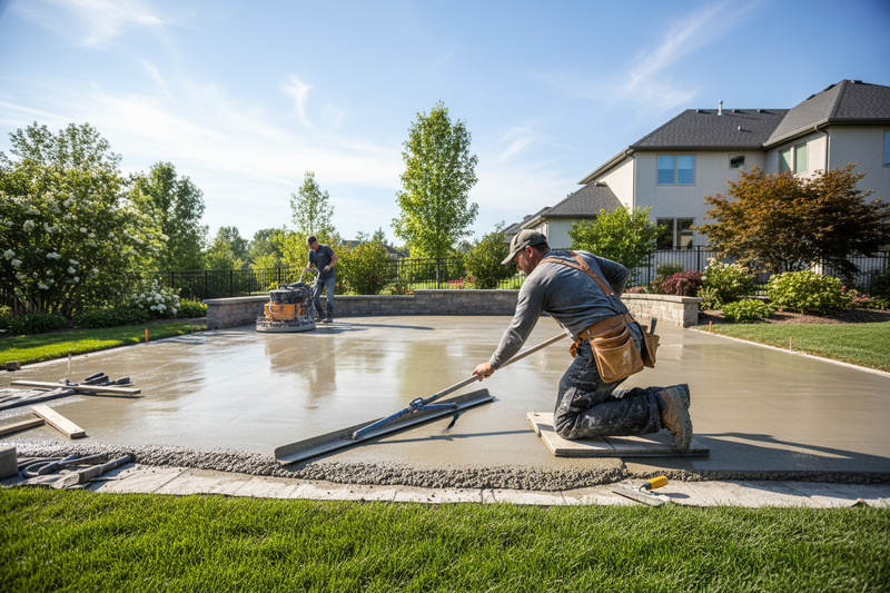  a person working on a concrete landscaping patio